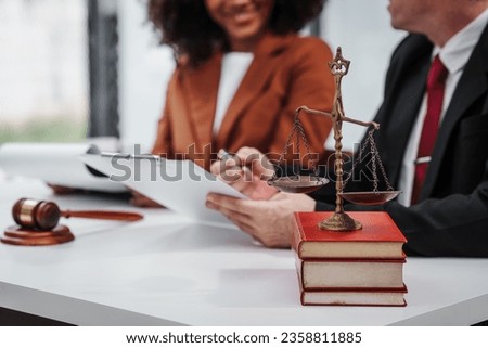 Law firm jobs, lawyer specialist, Business and Bankruptcy Lawyer discussing talking at meeting, Personal injury, Estate planning, Intellectual property, Employment, Corporate, Legal Consultancy Royalty-Free Stock Photo #2358811885