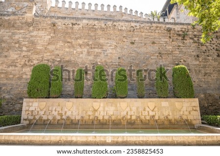 Fountain outside the Amazing Royal Palace of La Almudaina in Palma.