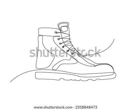 Continuous one line drawing of man work boot design. Shoe outline vector illustration.  Editable stroke.