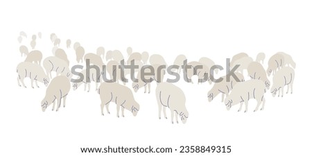 Farm ewes isolated on white background. Flock of grazing sheep simple vector flat illustration. Royalty-Free Stock Photo #2358849315