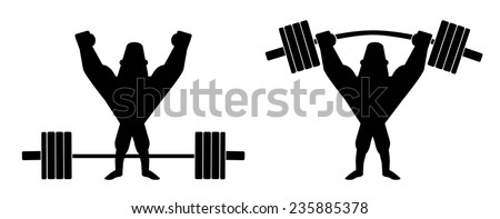 Sportsman lifting heavy barbell. Athlete standing with raised hands. Vector clip art contour lines illustration isolated on white