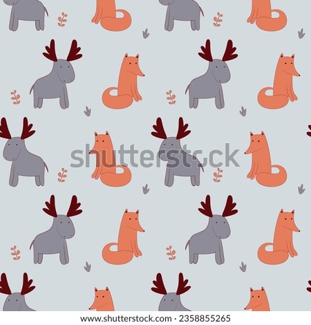 Hand drawn animals pattern. Vector illustration.