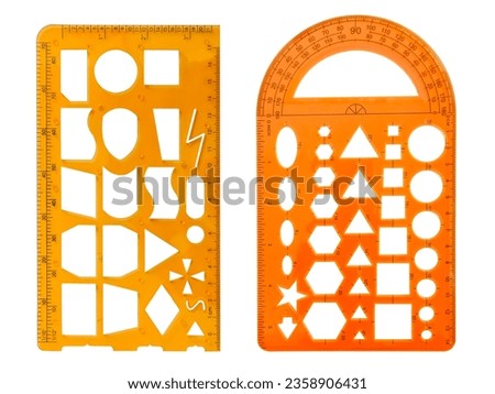 shape template ruler with various shapes and protractor