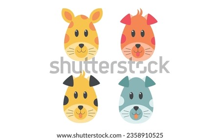 Set of Cute Cartoon Animal Faces Vector Illustration