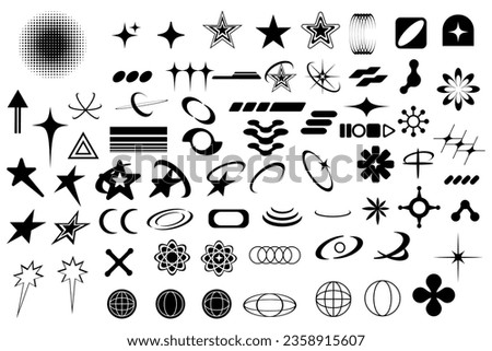 Set of black abstract y2k geometric elements and shapes.  Retro line design elements.  Royalty-Free Stock Photo #2358915607