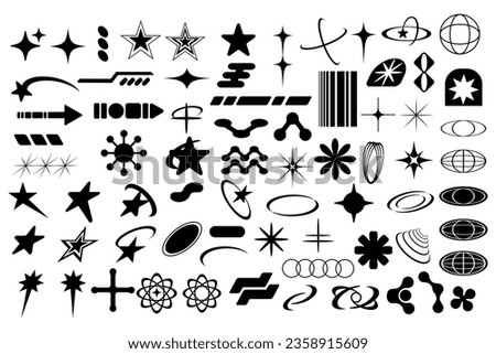 Set of black abstract y2k geometric elements and shapes.  Retro design elements.  Royalty-Free Stock Photo #2358915609