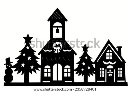 Silhouette of christmas town cut in plywood on white background