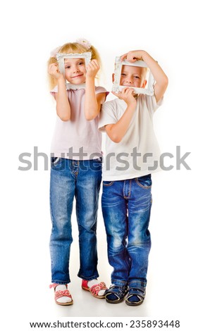 boy and girl isolated on a white background