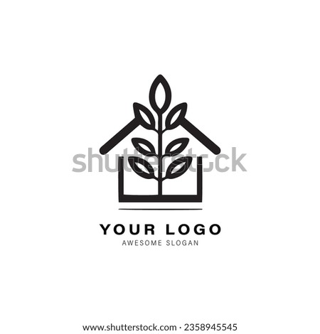 Simple black and white logo design for a house or building. The design features a triangle shape on top of the house