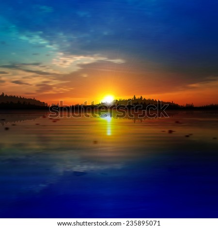 abstract nature cloud background with forest lake and sunrise