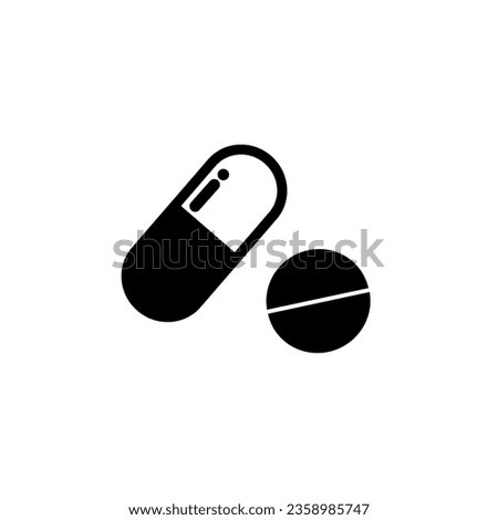 Capsule Pill icon. Healthcare, medicine, treatment concept. Flat vector design illustration isolated on white background. Royalty-Free Stock Photo #2358985747
