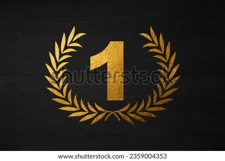 Top 1 best podium award sign, golden object. Vector illustration. Royalty-Free Stock Photo #2359004353