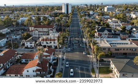 Sunset view of the historic core of downtown Santa Ana, California, USA. Royalty-Free Stock Photo #2359023973