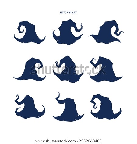 collection of vector witch hat characters in silhouette style