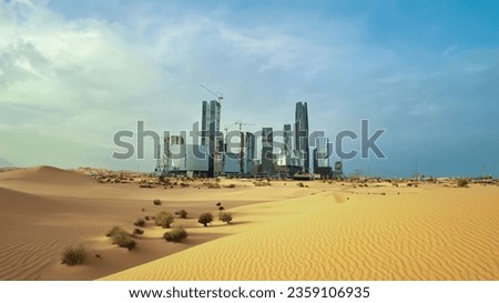 In the Asahafa neighborhood of Riyadh, Saudi Arabia, the King Abdullah Financial District (KAFD) is a brand-new project that is currently being built next to King Fahad Road. Royalty-Free Stock Photo #2359106935