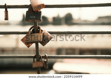Love padlock on fence hamburg harbor