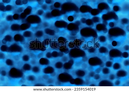 Deep cobalt color artificial synthetic styrofoam ball particle shine effect design. Soft wet indigo mystery water. Detail ultramarine spongy fiber genes hole closeup micro view and space for text