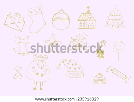 Set of Hand-drawn Outlined Christmas Doodle Icons. Xmas Vector Illustration. Party Elements, Cartoons 