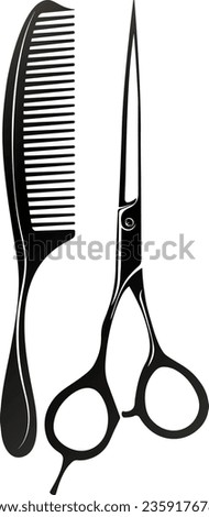 Hairstylist scissors and comb elegant symbol. Design for a hairstyle salon Royalty-Free Stock Photo #2359176783
