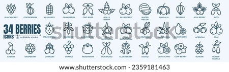 Berry and berries elements - minimal thin line web icon set. Outline editable icons collection. Simple vector illustration. Royalty-Free Stock Photo #2359181463
