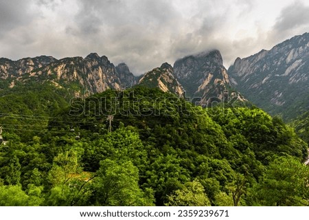Mount Huangshan Scenic Area in China after the rain, the mountain is filled with thick fog
