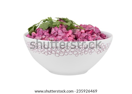 beets and mayonnaise in a bowl on a white background
