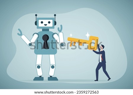 Developing AI potential.Businessman holding a key to unlock AI. Royalty-Free Stock Photo #2359272563
