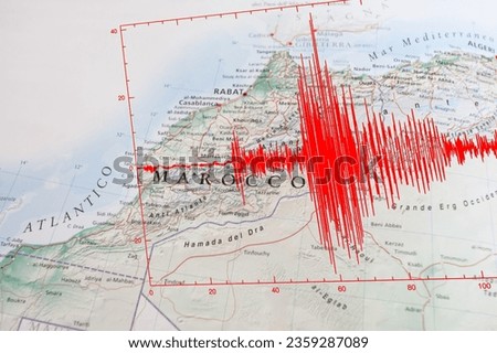 earthquake wave in Morocco map Royalty-Free Stock Photo #2359287089