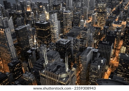 aerial photography of night life in bright light in Chicago, IL, United States