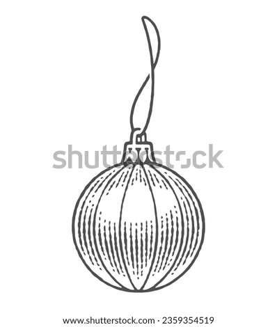 Christmas tree ball, ornament. Hand drawn engraving style illustrations.
