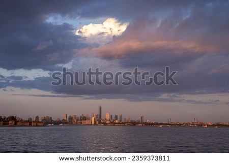 Brooklyn skyline viewed across Hudson River from Liberty State Park, Jersey City, New Jersey