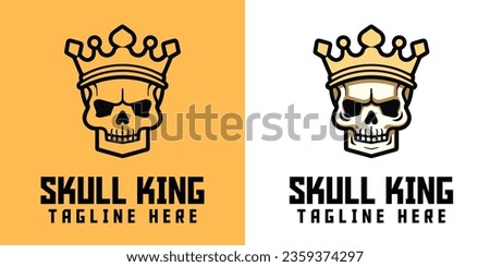 Skull with Golden Crown: Cartoon Creative Logo Design Template and Royal Gold Crown Vector for Skeleton Head Sport and Esport Logo Mascot