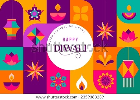 Happy Diwali, festival of light. Modern geometric minimalist design. Poster, banner and social media template. Vector concept design Royalty-Free Stock Photo #2359383239