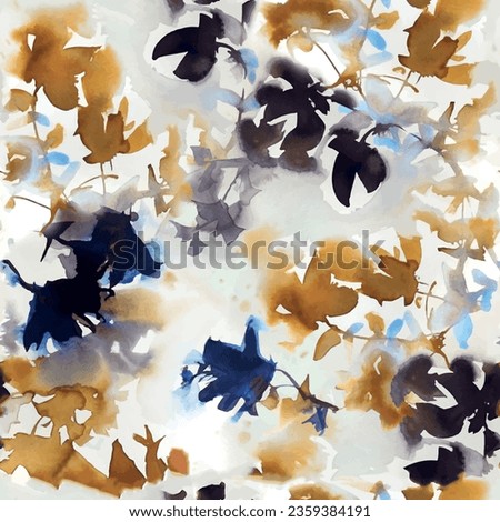 Seamless leaf pattern with watercolor textured abstract leaves background in brown, black and gray autumn colors. Seamless pattern design vector of flowers prepared for textile digital print or card