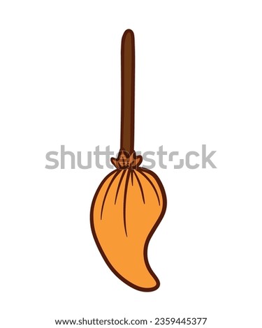 Flat witch broom cartoon on white background for your design for the holiday Halloween. Doodle Vector illustration
