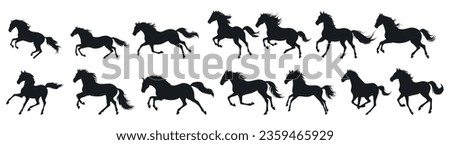set of silhouettes of horse. horses running. isolated on transparent background. eps 10