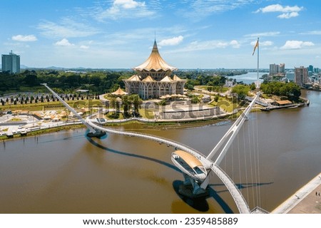 scenery of the waterfront of Sarawak river in Kuching, Sarawak, east Malaysia Royalty-Free Stock Photo #2359485889