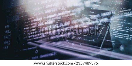 Notebook closeup photo. CSS, JavaScript and HTML usage. Monitor closeup of function source code. Abstract IT technology background.