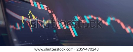 Stock market or forex trading graph and candlestick chart suitable for financial investment Royalty-Free Stock Photo #2359490243