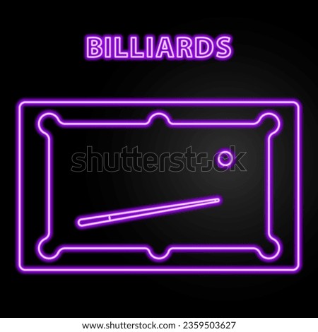 billiards neon sign, modern glowing banner design, colorful modern design trend on black background. Vector illustration.