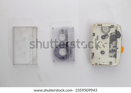 Vintage Cassette Tapes , portable audio cassette tape , 90s Music.Vintage audio cassette tape isolated on white background, flat lay.