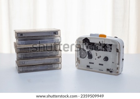 Vintage Cassette Tapes , portable audio cassette tape , 90s Music.Vintage audio cassette tape isolated on white background, flat lay.