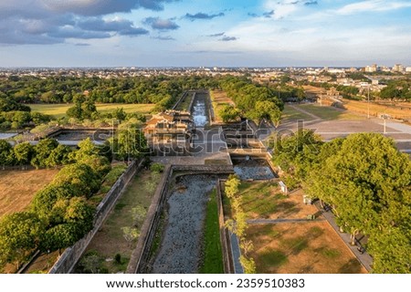 Wonderful view of the “ Meridian Gate Hue “ to the Imperial City with the Purple Forbidden City within the Citadel in Hue, Vietnam. Imperial Royal Palace of Nguyen dynasty. Popular with Thailand tour 