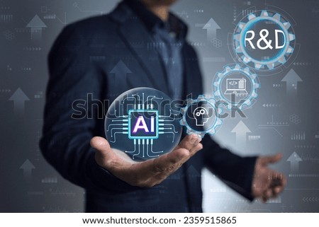 Engineer holding AI to use as a tool to help research and development process for save time searching databases case studies and researching old research, draft project and coding for programmer work