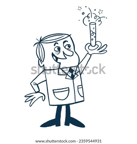 Vintage Style Clip Art - A Happy Chemist or Scientist Discovered a new Formula - Vector EPS10 Illustration.