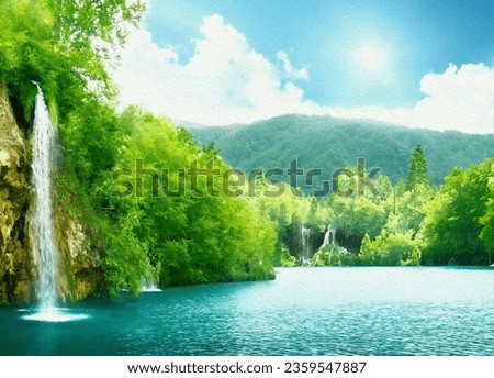 this is a beautiful green nature picture with blue sky sun in the isolated background.