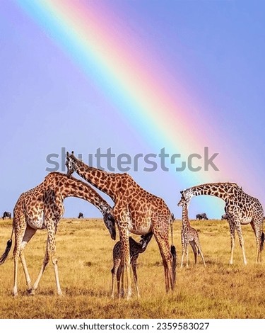 Beautiful photo Rainbow and giraffes