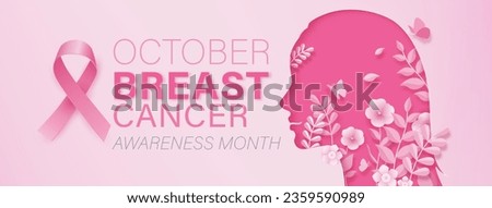 Woman breast cancer awareness month banner background decoration with pink ribbon symbol