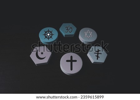 World religion symbols. Signs of major religious groups and religions. Christianity, Islam, Hinduism, Buddhism, orthodox and Judaism. religion concept.