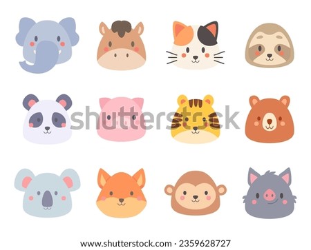 Kawaii cute animal icons. Hand drawn characters vector illustration isolated on white background.